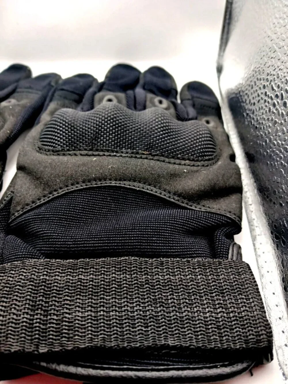 Goth Leather + Nylon Black Full Finger  Gloves Unisex New